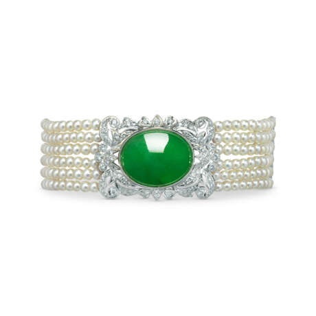 JADEITE, DIAMOND AND SEED PEARL BRACELET AND RING - photo 5