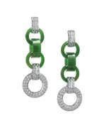 Jade. NO RESERVE – TRIPLE JADEITE HOOP AND DIAMOND EARRINGS