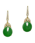 Jade. JADEITE AND DIAMOND EARRINGS