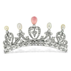 CONCH PEARL, NATURAL PEARL AND DIAMOND TIARA