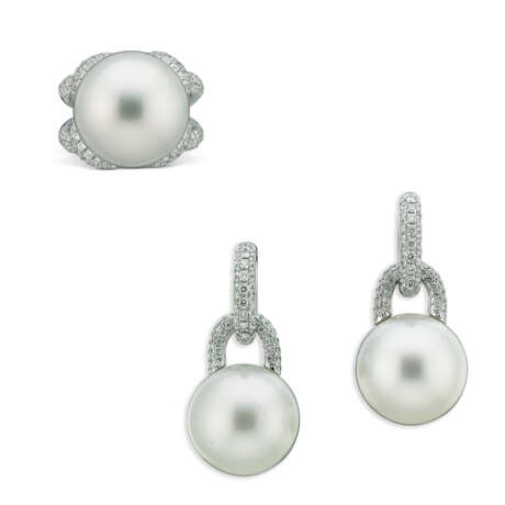 NO RESERVE - PEARL AND DIAMOND RING AND EARRINGS - фото 1