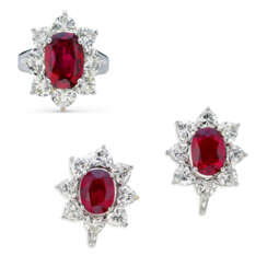 RUBY AND DIAMONDS RING AND EARRINGS