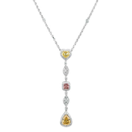 COLOURED DIAMOND AND DIAMOND PENDENT NECKLACE - photo 1