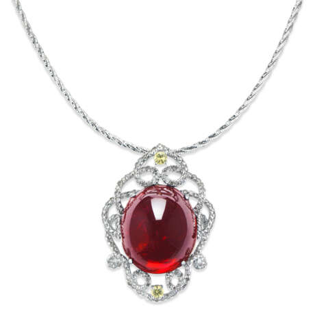 NO RESERVE – TOURMALINE, COLOURED DIAMOND AND COLOURED SAPPHIRE PENDENT NECKLACE - Foto 1