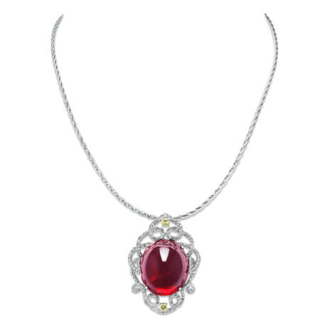 NO RESERVE – TOURMALINE, COLOURED DIAMOND AND COLOURED SAPPHIRE PENDENT NECKLACE - Foto 5