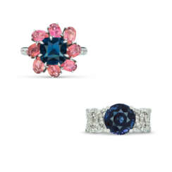 NO RESERVE – COLOURED SPINEL, TOURMALINE AND DIAMOND RING; TOGETHER WITH A COLOURED SPINEL AND DIAMOND RING