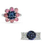 spinel. NO RESERVE – COLOURED SPINEL, TOURMALINE AND DIAMOND RING; TOGETHER WITH A COLOURED SPINEL AND DIAMOND RING