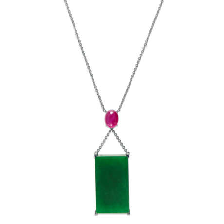 NO RESERVE – JADEITE AND STAR RUBY PENDENT NECKLACE - Foto 1