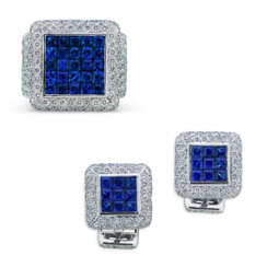 NO RESERVE – SET OF SAPPHIRE AND DIAMOND RING AND CUFFLINK