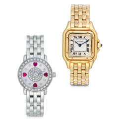 NO RESERVE – CARTIER 'PANTHÈRE DE CARTIER' WRISTWATCH; TOGETHER WITH BLANCPAIN RUBY, DIAMOND AND MOTHER-OF-PEARL 'LADYBIRD' WRISTWATCH