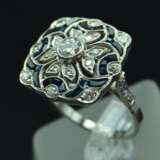 Platinum art-deco style ring with diamonds and sapphires Platinum Other style 21th century - photo 1