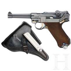 Pistole 08, Mauser, Code "G - S/42" (= 1935), mit Holster und zwei nrngl. Magazinen