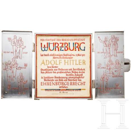 Adolf Hitler - Pergament-Ehrenbürgerurkunde der Stadt Würzburg in prunkvoller Kassette und Etui, 1933 - photo 1