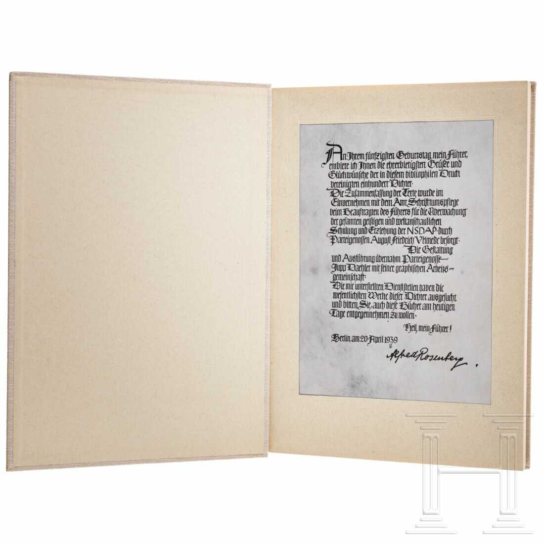 Adolf Hitler - Gedichtband als Geschenk Alfred Rosenbergs zum 50. Geburtstag 1939