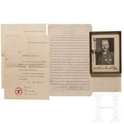 Karl-Jesko von Puttkamer (1900 - 1981) - zwei Schreiben bzgl. Landerwerb 1942, Karte und Brief Dönitz aus Nürnberg 1942, Autograph Hindenburgs und Anstecknadeln