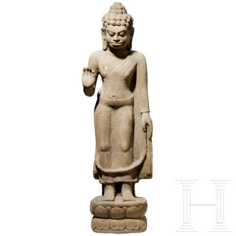 Große Figur des Buddha auf Lotussockel, Hinterindien, 9. - 10. Jhdt. - photo 1