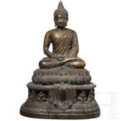 Sitzender Buddha aus Bronze, Thailand, 19. Jhdt.