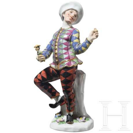 Komödiantenfigur Harlekin aus der Commedia dell’Arte, J. J. Kaendler, um 1740 (Entwurf), Meissen, 20. Jhdt. - Foto 1