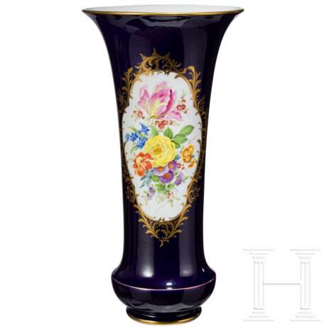 Große Vase mit kobaltblauem Fond, Meissen, 20. Jhdt. - Foto 1