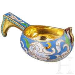 Kleiner Cloisonné-Emaille-Kowsch, Russland, neuzeitlich