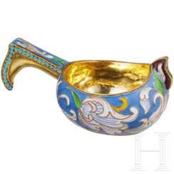 Kleiner Cloisonné-Emaille-Kowsch, Russland, neuzeitlich