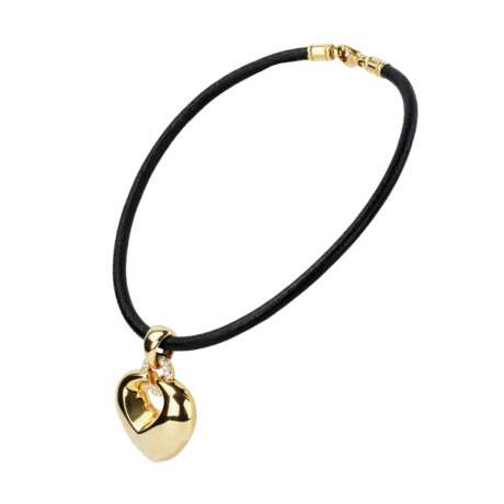 Bulgari gold pendant with diamonds, in the form of a heart on a rubber strap. - photo 6