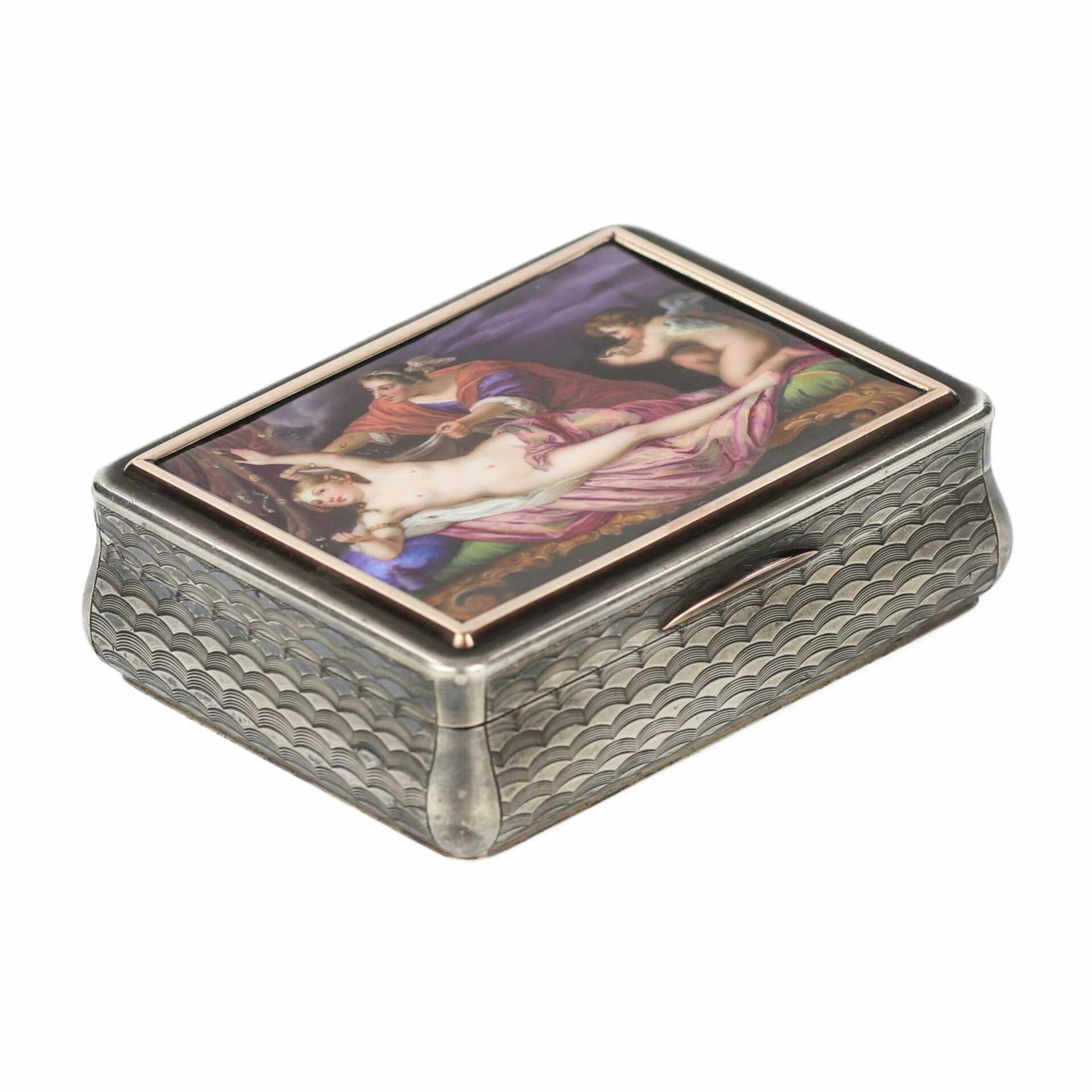 Russian silver snuffbox with enamel design. Moscow. 1852.