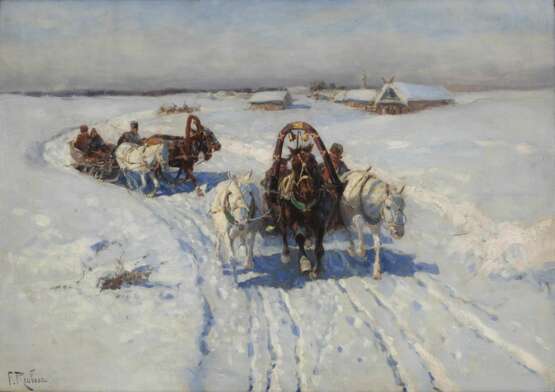 Peasant Troikas in Winter. Franz Alekseevich Roubaud, 1856 Odessa - 1928 Munich - фото 2