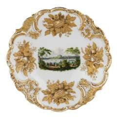 Luxurious decorative dish with a view of Zwickau. Meissen. 1815-1860.