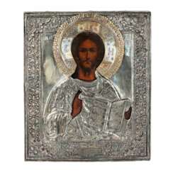 Icon of the Almighty of the late 19th century in a silver-plated setting.