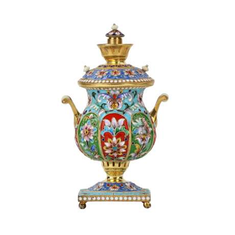 Silver, gilded, with painted enamels samovar. - Foto 4