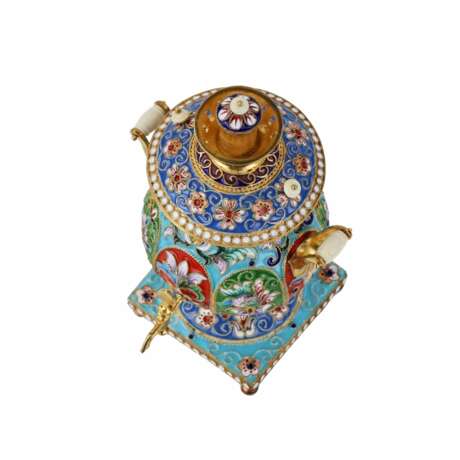 Silver, gilded, with painted enamels samovar. - Foto 6