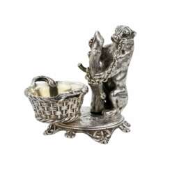 Witty, silver salt cellar with a bear, Grachev`s workshop. 1889.