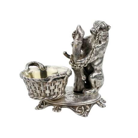 Witty, silver salt cellar with a bear, Grachev`s workshop. 1889. - фото 1