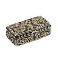 Russian silver snuffbox with gold decor. Mid 19th century.