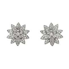 Lotus earrings, white gold with diamonds, in the form of blossoming lotus flowers.