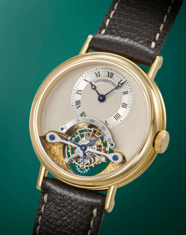 BREGUET. A RARE AND HIGHLY ATTRACTIVE 18K GOLD TOURBILLON WRISTWATCH - фото 2