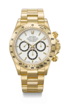 ROLEX. A RARE AND ATTRACTIVE 18K GOLD AUTOMATIC CHRONOGRAPH WRISTWATCH WITH BRACELET - Foto 1