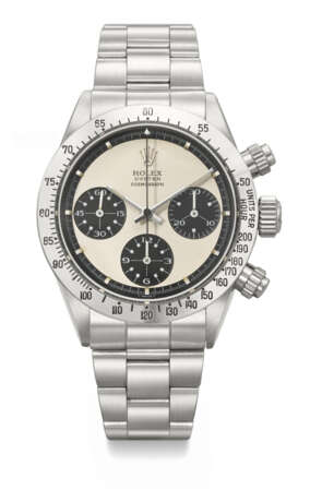 ROLEX. AN EXTREMELY RARE AND ATTRACTIVE STAINLESS STEEL CHRONOGRAPH WRISTWATCH WITH `PAUL NEWMAN PANDA` DIAL AND BRACELET - photo 1