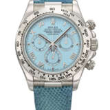 ROLEX. A RARE AND VIBRANT 18K WHITE GOLD AUTOMATIC CHRONOGRAPH WRISTWATCH WITH TURQUOISE DIAL - photo 1