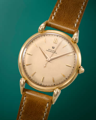 ROLEX. AN EXTREMELY RARE AND UNUSUAL 18K PINK GOLD WRISTWATCH WITH FANCY LUGS AND PINK DIAL - photo 2