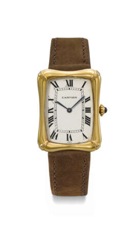 CARTIER. AN EXCEEDINGLY RARE, LARGE AND UNUSUAL 18K GOLD RECTANGULAR WRISTWATCH - photo 1