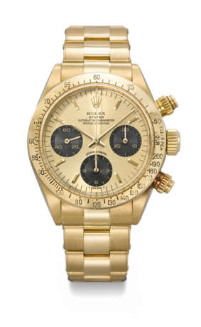 ROLEX. A RARE AND ATTTRACTIVE 18K GOLD CHRONOGRAPH WRISTWATCH WITH BRACELET - фото 1