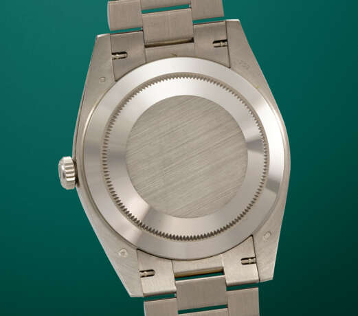 ROLEX. A RARE AND HIGHLY ATTRACTIVE 18K WHITE GOLD AND DIAMOND-SET AUTOMATIC WRISTWATCH WITH SWEEP CENTER SECONDS, DAY, DATE, METEORITE DIAL AND BRACELET - photo 4