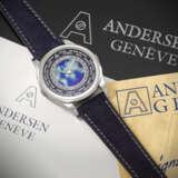 ANDERSEN GENEVE X BENJAMIN CHEE HAUTE HORLOGERIE. A UNIQUE AND EXTREMELY ATTRACTIVE PLATINUM AUTOMATIC TWO-CROWN WORLD TIME WRISTWATCH WITH CLOISONNE ENAMEL AND AVENTURINE DIAL - photo 3