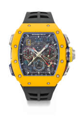 RICHARD MILLE. AN EXTREMELY RARE AND COMPLICATED DARK YELLOW QUARTZ TPT&#174; LIMITED EDITION AUTOMATIC SPLIT-SECONDS CHRONOGRAPH WRISTWATCH WITH DATE, FUNCTION SELECTOR AND RAPID WINDING FUNCTION, SOLD TO BENEFIT ELA