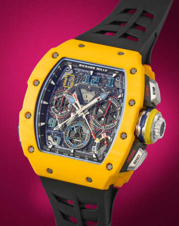 RICHARD MILLE. AN EXTREMELY RARE AND COMPLICATED DARK YELLOW QUARTZ TPT&#174; LIMITED EDITION AUTOMATIC SPLIT-SECONDS CHRONOGRAPH WRISTWATCH WITH DATE, FUNCTION SELECTOR AND RAPID WINDING FUNCTION, SOLD TO BENEFIT ELA - photo 2