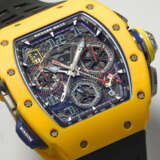 RICHARD MILLE. AN EXTREMELY RARE AND COMPLICATED DARK YELLOW QUARTZ TPT&#174; LIMITED EDITION AUTOMATIC SPLIT-SECONDS CHRONOGRAPH WRISTWATCH WITH DATE, FUNCTION SELECTOR AND RAPID WINDING FUNCTION, SOLD TO BENEFIT ELA - Foto 6