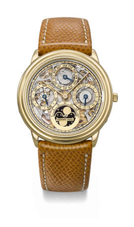 AUDEMARS PIGUET. A RARE AND ELEGANT 18K GOLD AUTOMATIC SKELETONIZED PERPETUAL CALENDAR WRISTWATCH WITH MOON PHASES - фото 1