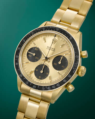 ROLEX. A RARE AND ATTRACTIVE 18K GOLD CHRONOGRAPH WRISTWATCH WITH BRACELET - фото 2